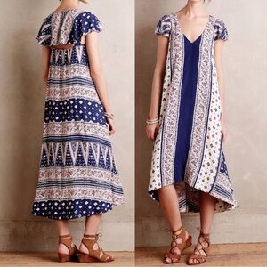 Anthropologie Maeve Sz Small Summertide Swing Midi Dress Pink Blue